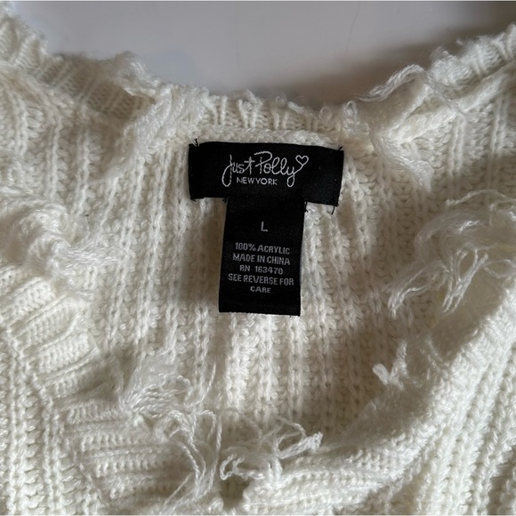 Just Polly New York Womens L Oversized Boho Crop Sweater Cream Black Lightning - Picture 2 of 6